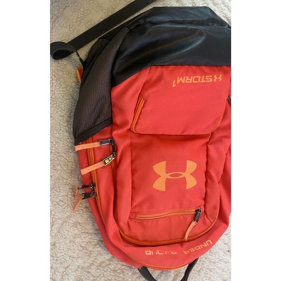 Under Armour UA STORM 1 Soft Sleeve Backpack Orange Logo Laptop School Work Gym - Picture 3 of 9